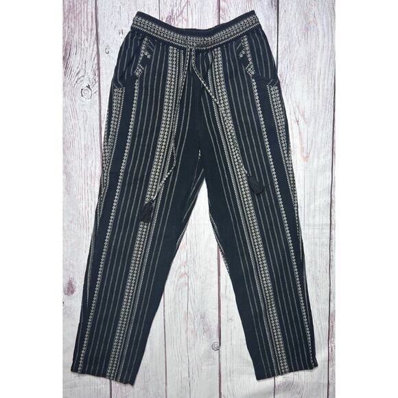 Anthropologie Women's Trousers Black Embroidered Boho Striped High Rise Pants XS - Picture 1 of 5